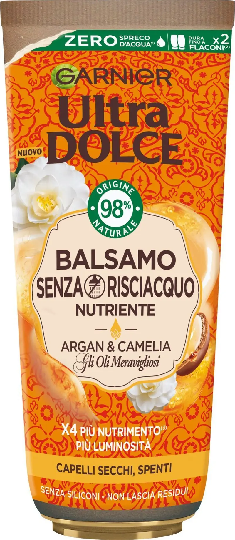Garnier Ultra Dolce Balsamo Senza Risciacquo Olio d'Argan e Camelia 200ml – Nutriente e Illuminante per Capelli Secchi e Spenti
