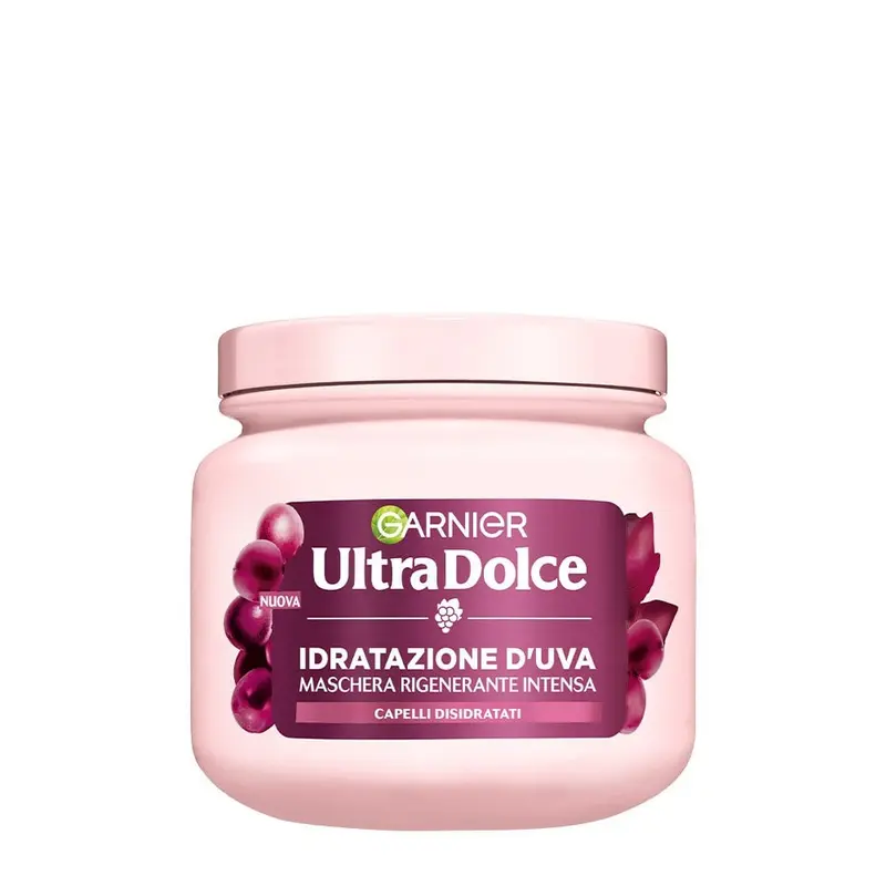 Garnier Ultra Dolce Maschera Rigenerante Intensa Idratazione d'Uva (340ml) – Con Acqua d'Uva e Olio di Vinaccioli – Capelli 10 Volte Più Forti