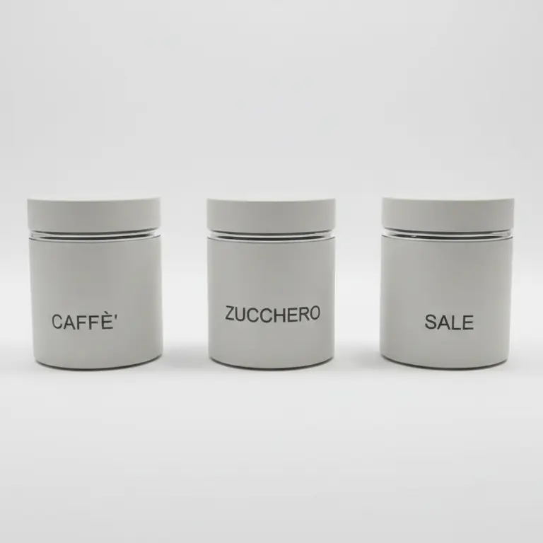 General Trade Set 3 Barattoli in Vetro Sale Zucchero Caffè 75 cl | Rivestimento Bianco Matt con Scritte | Chiusura Ermetica