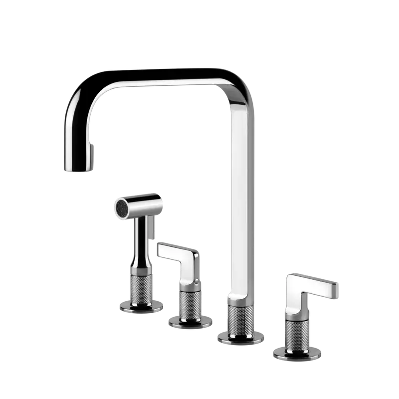 Gessi Inciso rubinetto cucina 4 fori con doccetta mono getto e canna girevole 58703