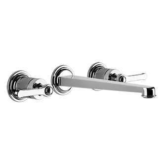 Gessi Venti20 rubinetto lavabo 3 fori a parete con bocca lunga 65090 + 45089