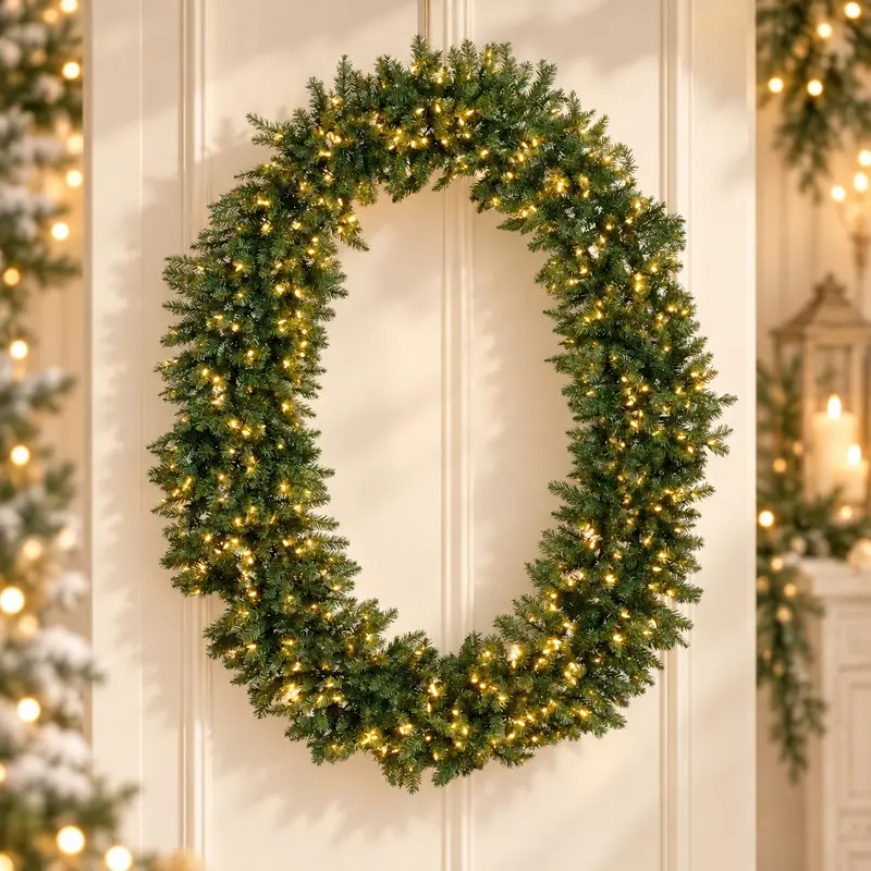 Ghirlanda Natalizia Ovale Luminosa in Pino Artificiale con 400 LED – Goodwill, 183cm