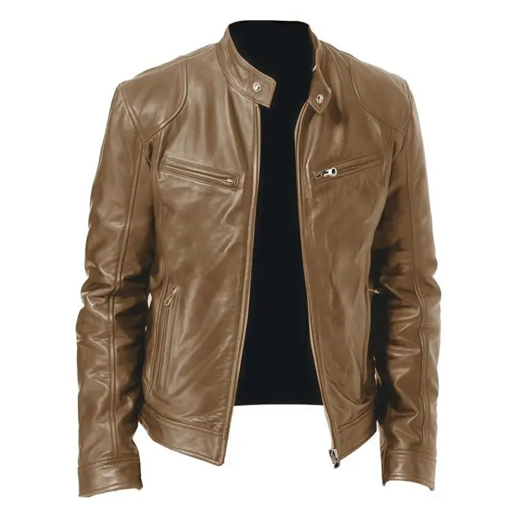 Giacca invernale da moto in PU con multitasche, collo alto e cerniera., 5XL