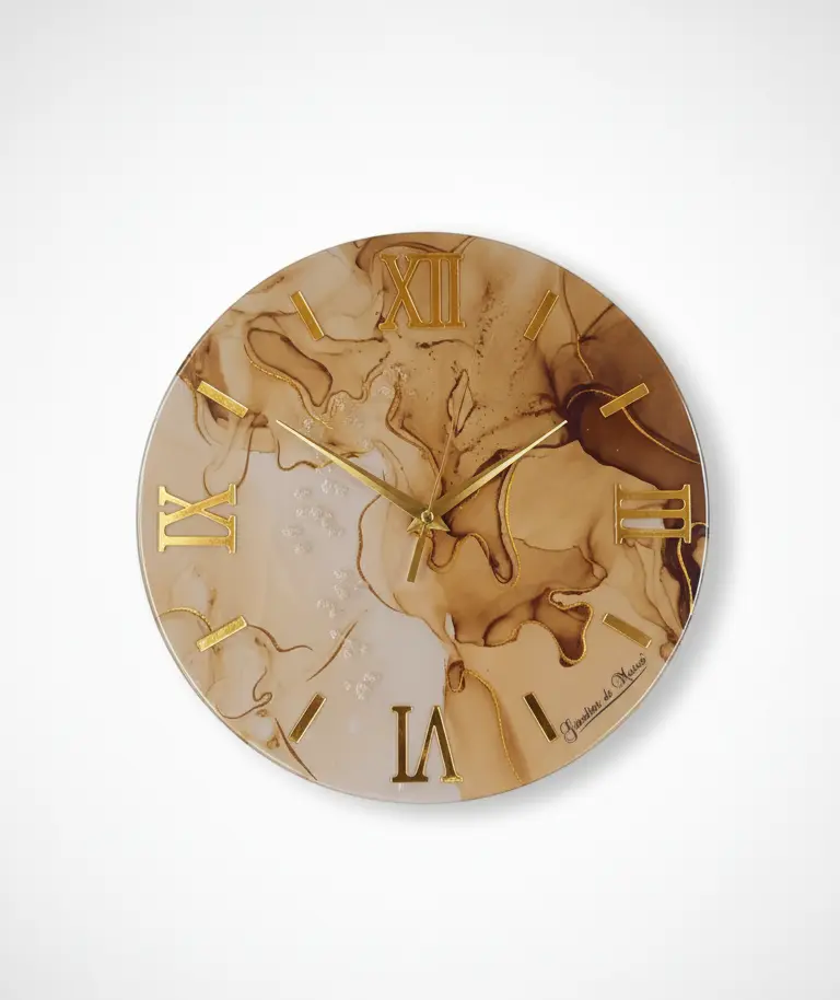 Giardini di Marzo Orologio da Parete Ø40cm Effetto Marmo – Design Moderno 3D in Legno e Resina Lucida – Lancette e Numeri Oro