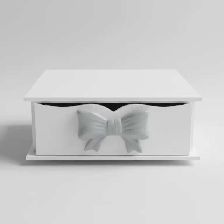Giardini di Marzo Portacialde in Legno Bianco 33x27x10 cm | Cassetto con 3 Scompartimenti Interni | Manico a Fiocco Simil Ceramica | Organizzatore per Capsule e Accessori Caffè