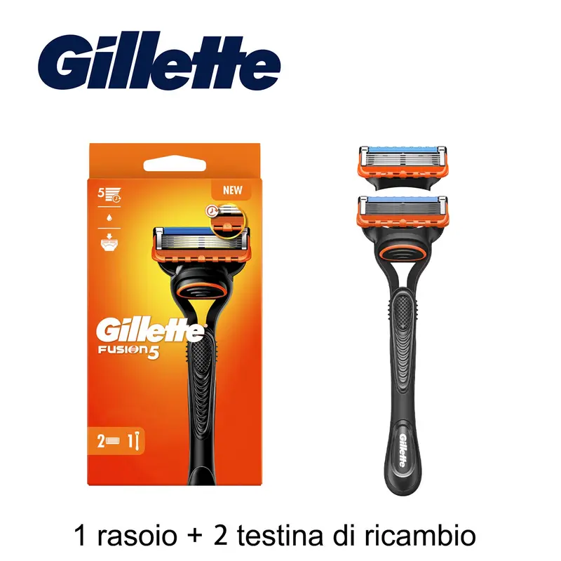 Gillette Fusion5 Rasoio da Uomo | 5 Lame Anti-Attrito di Precisione | Tecnologia a Microalette | 1 Manico + 1 Ricarica | Styling Barba e Rifinitore