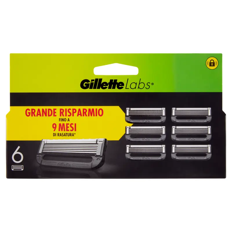 Gillette Labs Ricariche (Confezione da 6) | Lamette con Barra Esfoliante Integrata | Rasatura Ultra-Comfort e Precisione | Formato Grande Risparmio