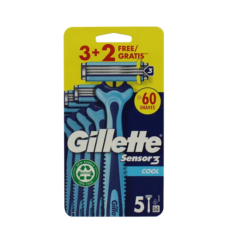 Gillette Sensor3 Cool Rasoio Uomo Usa e Getta | Confezione 5 Pezzi (3+2 Gratis) | Tecnologia Cooling per una Freschezza Immediata