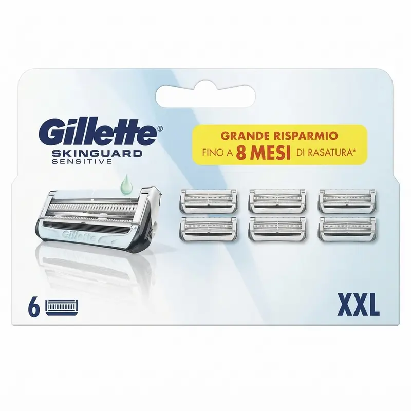 Gillette SkinGuard Sensitive Ricambi 6 Lamette – Testine di Ricambio Uomo per Rasoio, Protezione Pelle Sensibile