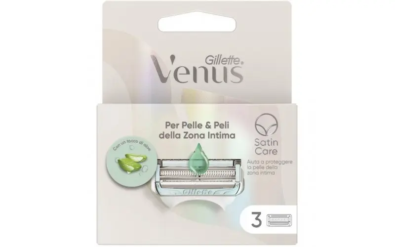 Gillette Venus Lamette Ricambio Zona Intima 3 pz | Satin Care Anti-Irritazioni | Con Aloe Vera e Rifinitore di Precisione