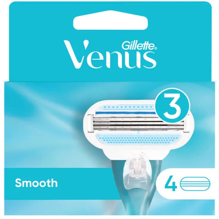 Gillette Venus Smooth – 4 Lame di Ricambio a 3 Lame per Rasatura Delicata Donna