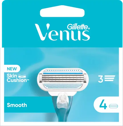 Gillette Venus Smooth Ricariche (4 Pezzi) – 3 Lame con Tecnologia Skin Cushion™ – Rasatura Liscia, Protetta e Anti-Irritazioni