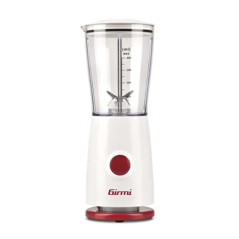 Girmi FR0301 Frullatore Elettrico Compatto 170W | Capacità 400cc | 4 Lame in Acciaio Inox | Funzionamento Pulse e Bicchiere Graduato | Soluzione Salvaspazio per Cucina