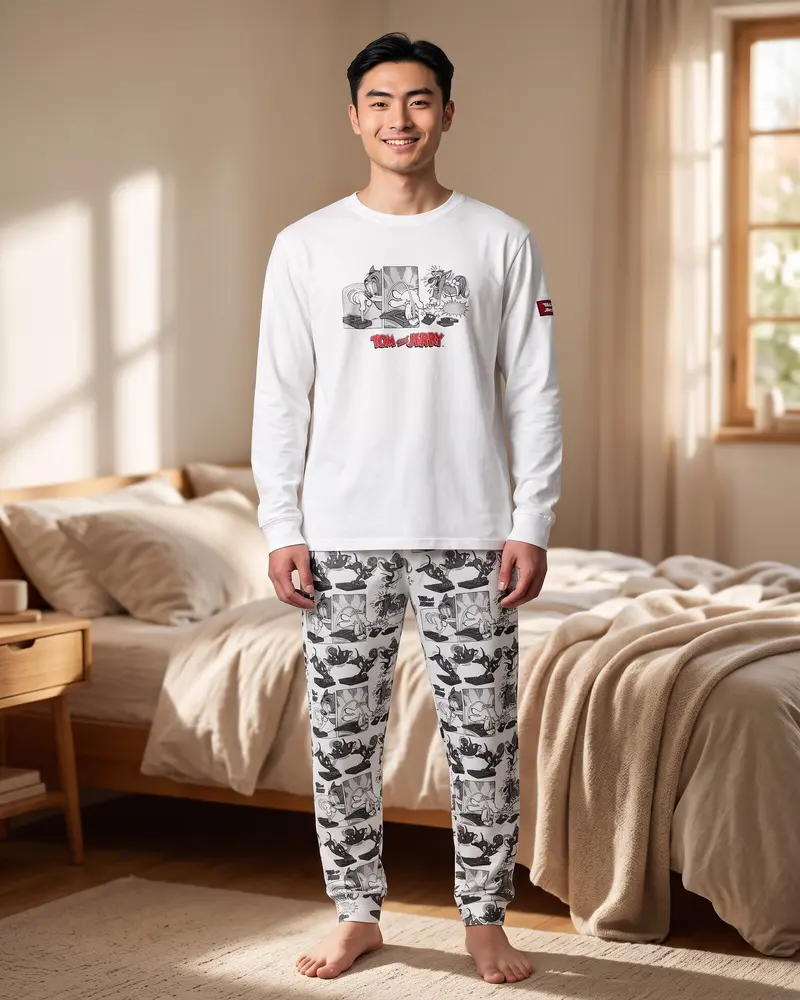 Gisela Tom & Jerry Pigiama Uomo Invernale Caldo Cotone Art. 20483 Beige