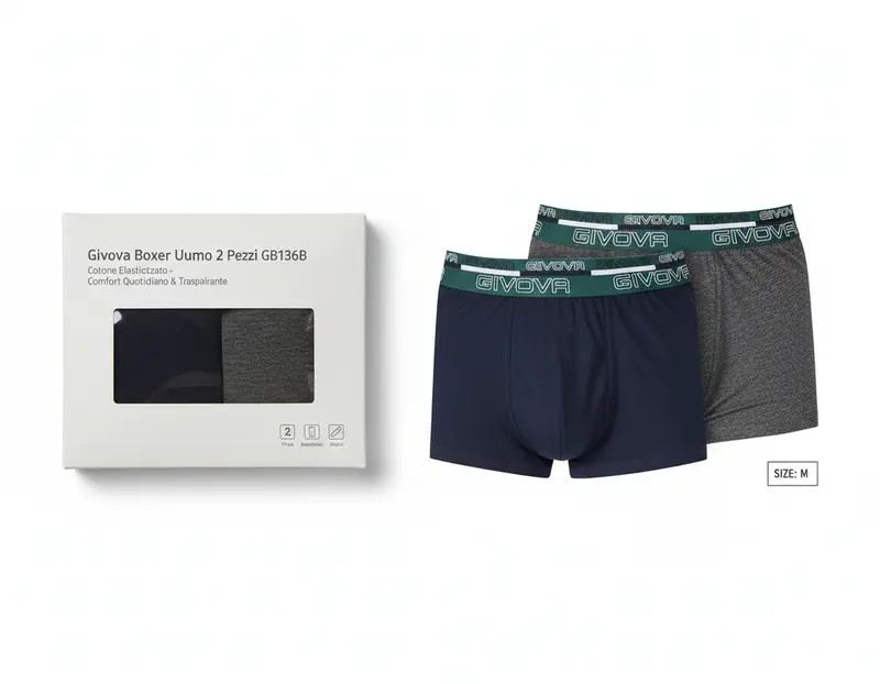 Givova Boxer Uomo 2 Pezzi (Bipack) GB136B | Cotone Elasticizzato, Traspirante, Comfort Quotidiano, Libertà di Movimento, Elastico Logato