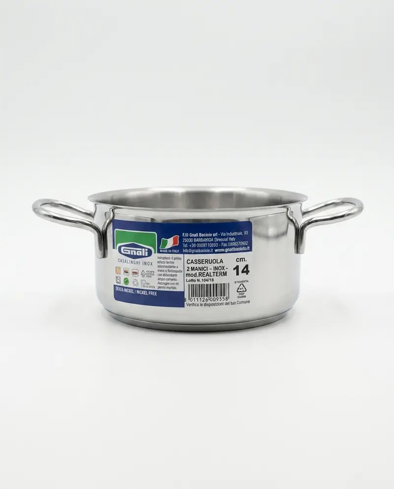 Gnali Acciaio Inox 18/10 Casseruola Fonda 14cm Modello Real 2 Manici – Pentola Professionale Multicottura Induzione