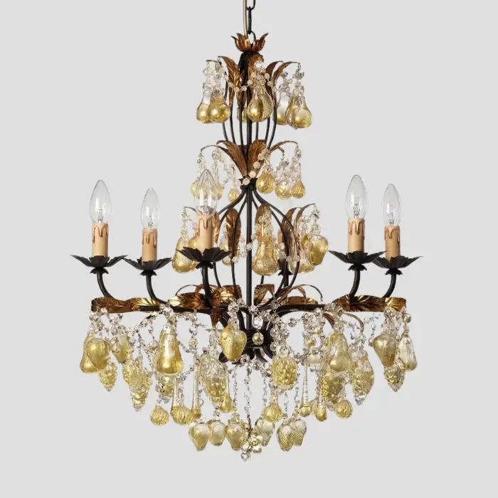 Golden Orchard Glass Chandelier - Black and Gold Frame