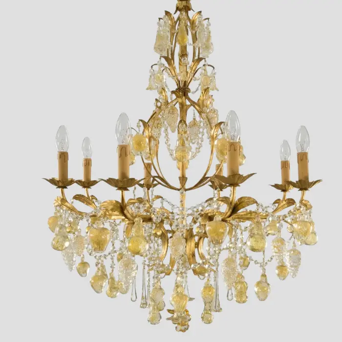 Golden Orchard Glass Chandelier - Handcrafted Murano Glass Fruits on a Gold Frame
