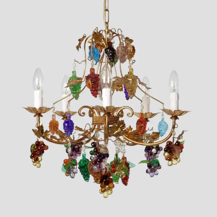 Grape Harvest Chandelier - Handcrafted Glass Fruit on Gold Frame
