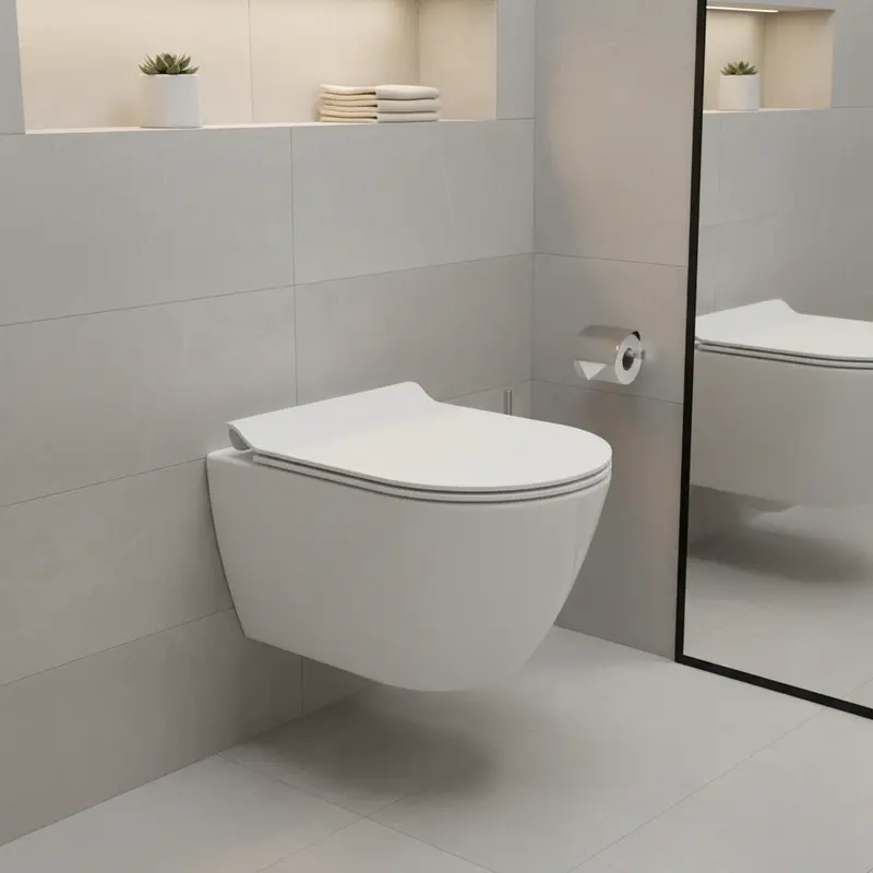 GSI CERAMICA Pura 50 wc sospeso senza brida, bidet e copriwater slim soft-close 8816 + 8864 + MS86CSN11