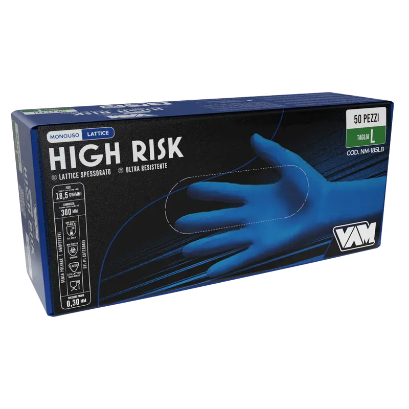Guanti in lattice senza polvere 18,5gr HIGH RISK Blu - Confezione da 50 pz
