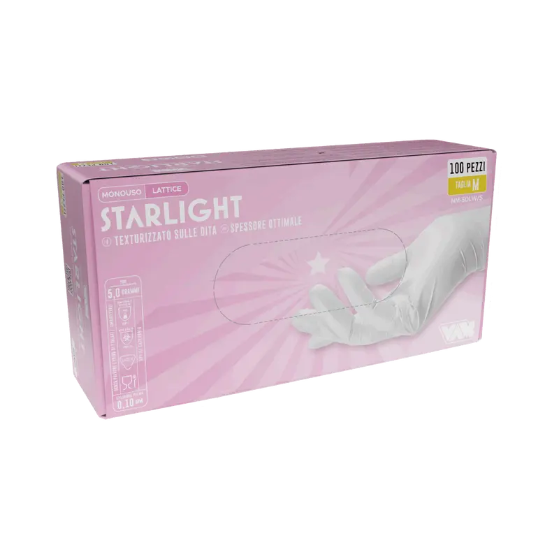 Guanti in lattice senza polvere 5gr STARLIGHT Bianco - Confezione da 100 pz