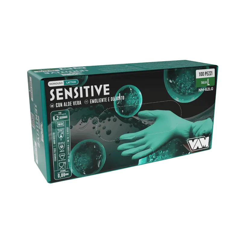 Guanti in lattice senza polvere 6,2gr SENSITIVE Verde - Confezione da 100 pz