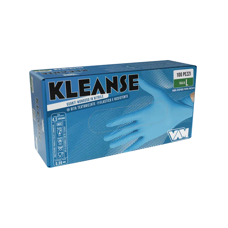 Guanti in nitrile senza polvere 4,5gr KLEANSE Blu - Confezione da 100 pz