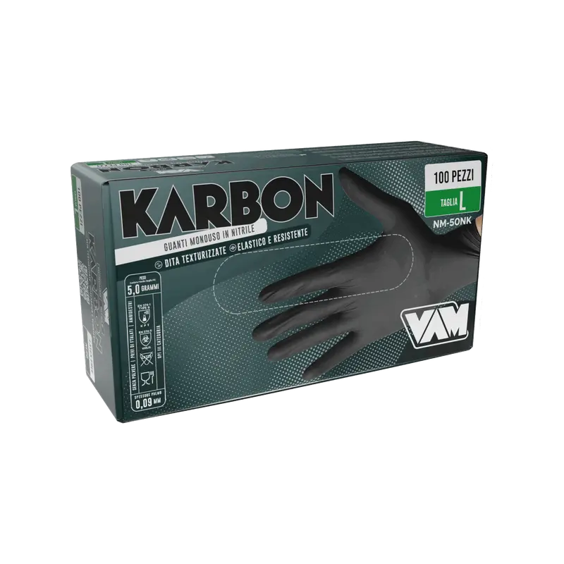 Guanti in nitrile senza polvere 5gr KARBON Nero - Confezione da 100 pz