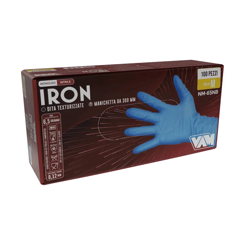 Guanti in nitrile senza polvere 6,5gr IRON Blu - Confezione da 100 pz