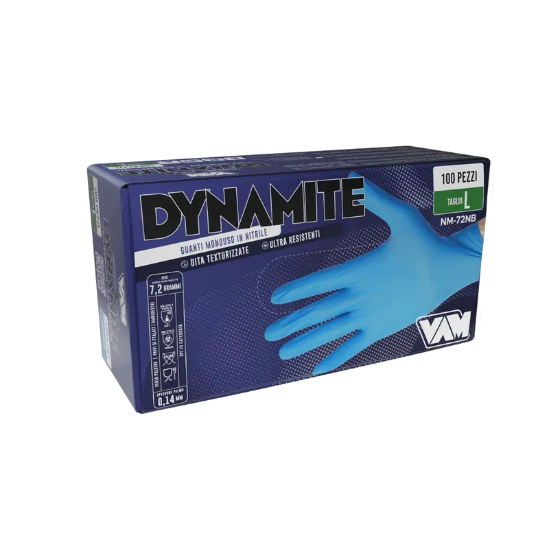 Guanti in nitrile senza polvere 7,2gr DYNAMITE Blu - Confezione da 100 pz
