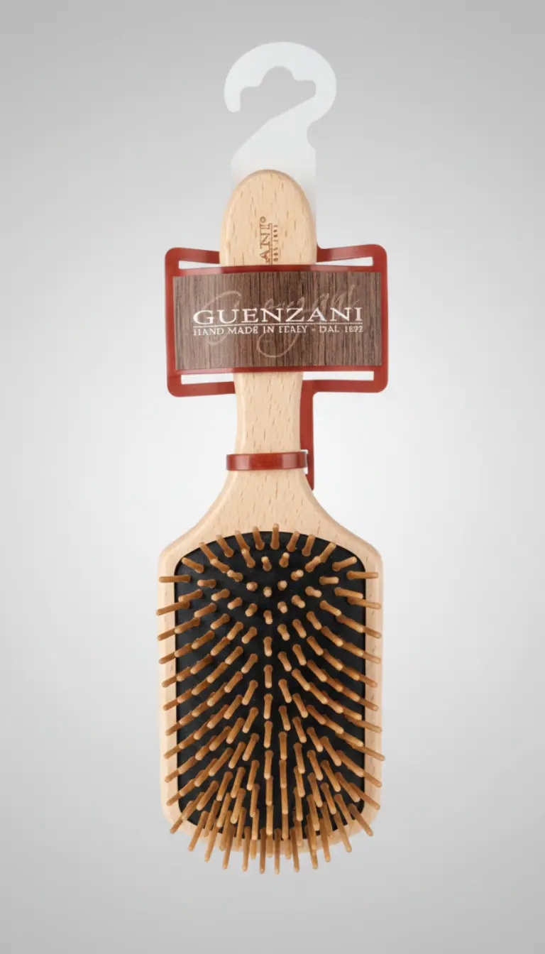 Guenzani Spazzola Professionale Gigante N.424 | Rettangolare Maxi Linea Legno Pneumatic | Districante per Capelli Lunghi e Voluminosi | Manico in Legno Naturale
