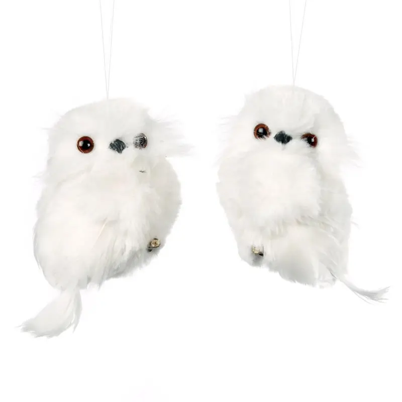 Gufo Decorativo Natalizio Bianco in Pelliccia Sintetica da Appendere – Goodwill, 11cm