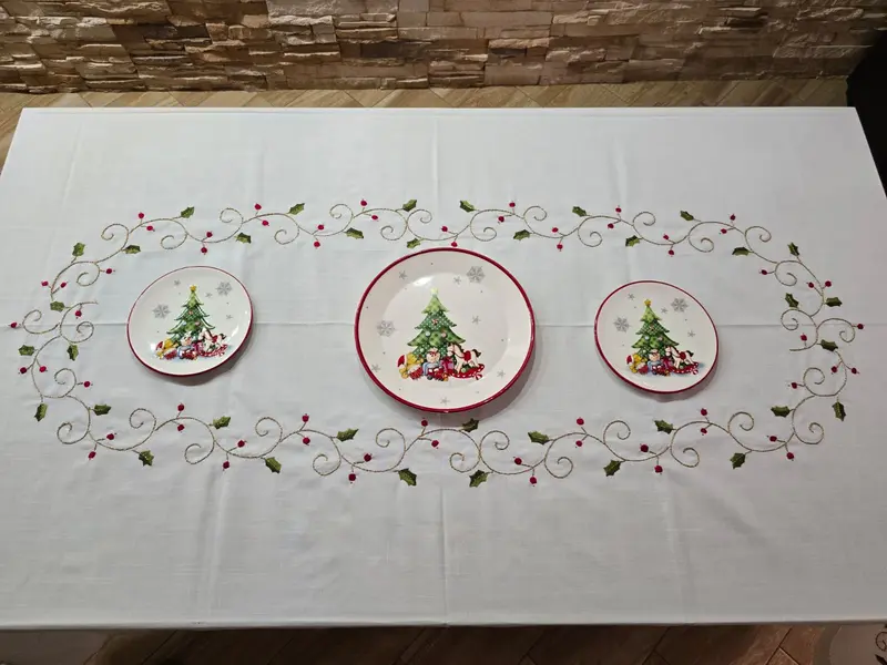 I Maestri Del Ricamo Tovaglia x12 in Lino Bacche
