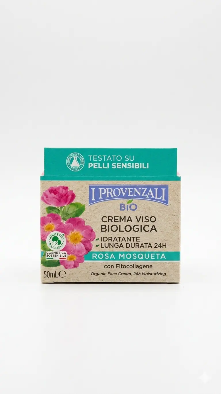 I Provenzali Crema Viso Antietà Biologica Rosa Mosqueta 50ml | Protettiva con Fitocollagene e Acido Ialuronico | Per Pelli Normali e Miste | Base Trucco Idratante