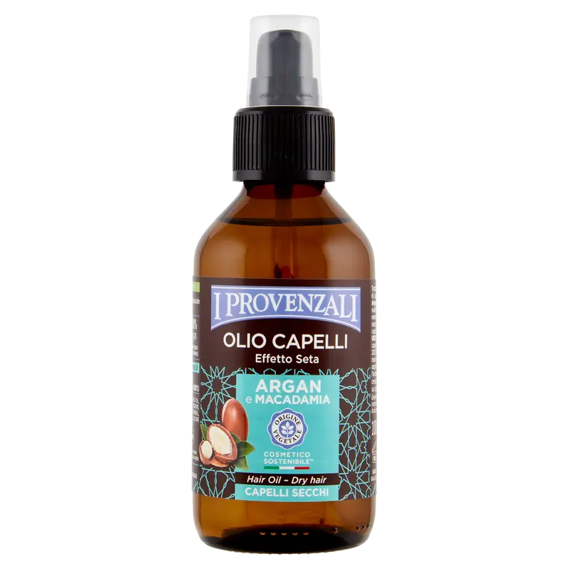 I Provenzali Olio Capelli Argan e Macadamia 100ml – Trattamento Nutriente e Rigenerante – Senza Siliconi – Per Capelli Secchi, Crespi e Spenti