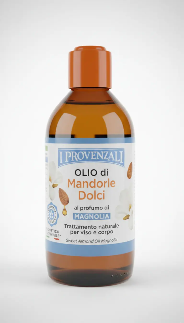 I Provenzali Olio di Mandorle Dolci Profumo di Magnolia 200ml – Olio Corpo Elasticizzante e Anti-Smagliature – Flacone in Vetro