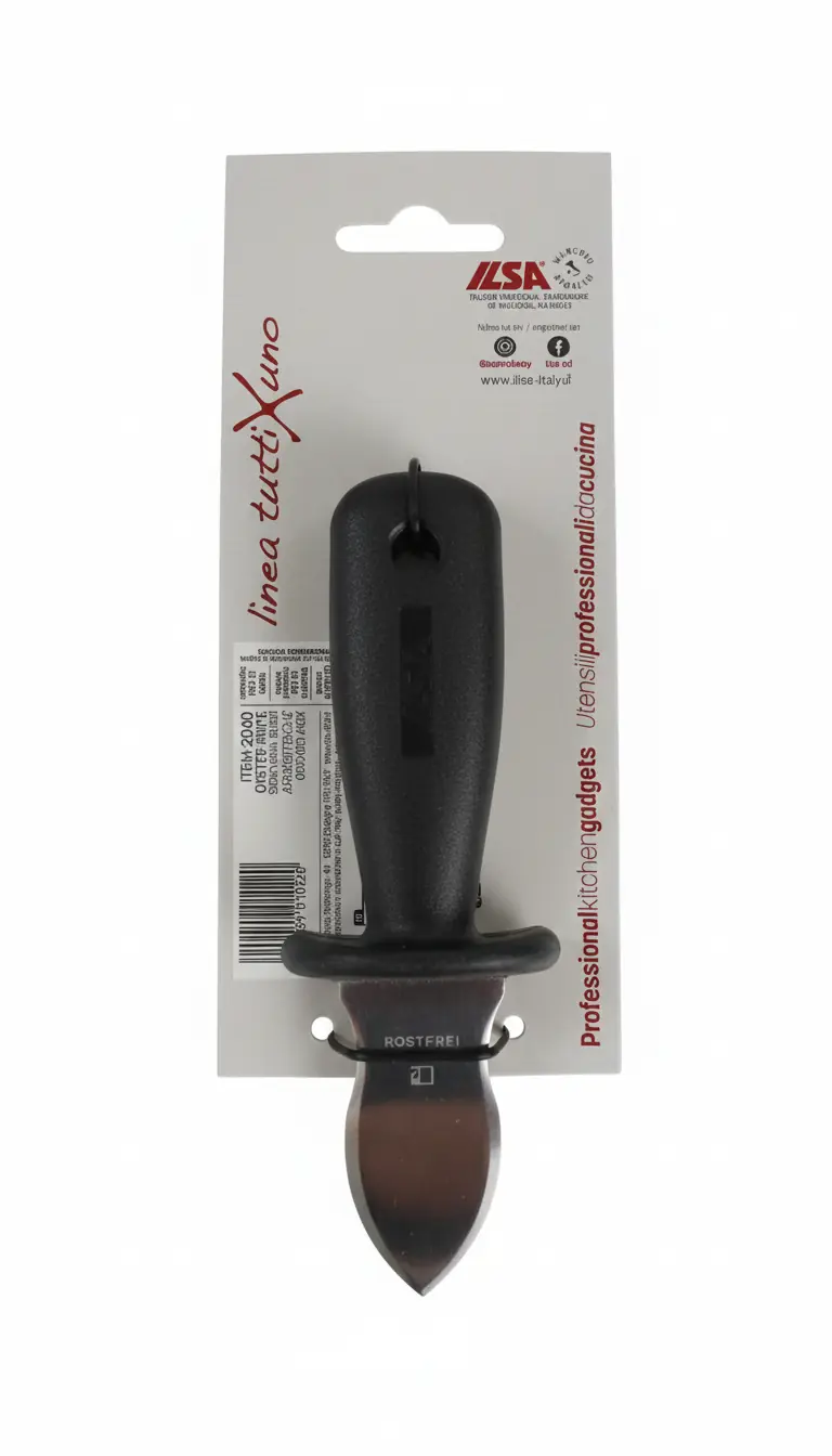 ILSA Apri Ostriche Professionale | In Acciaio Inox di Alta Qualità | Impugnatura Ergonomica con Paramano di Sicurezza | Lama Corta e Robusta per Frutti di Mare