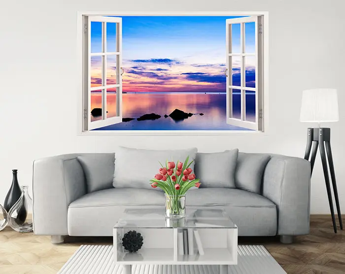 IMPRESSIVE 3D WINDOW WALL DECALS, REMOVABLE WALL STICKERS, WALL DECOR