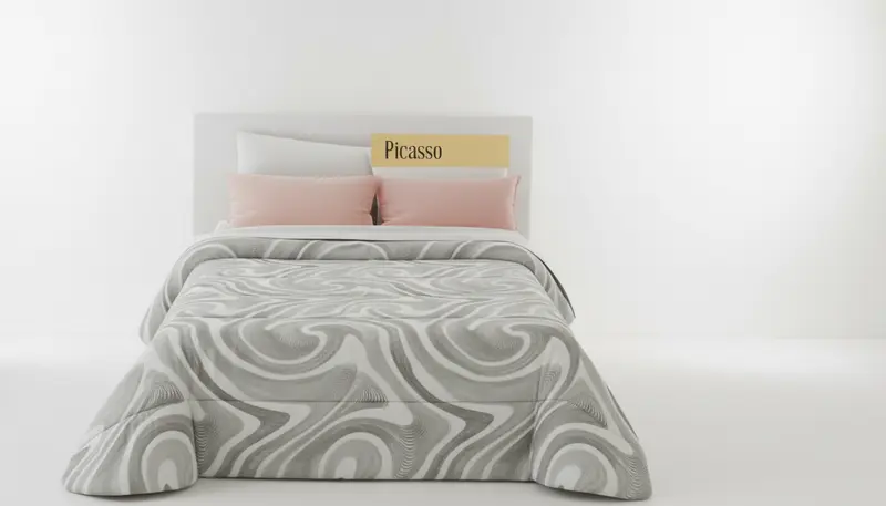IRGE Trapunta Digitale Singola "Mitico Picasso" Grigio/ | Design Astratto a Onde (170x260 cm) | 360 GSM