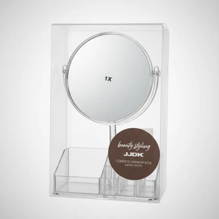 JJDK Specchio Cosmetico Beauty Styling | Ingrandimento X1/X2 | Con Base Porta-Oggetti | 27,8 x 17,5 x 9,2 cm