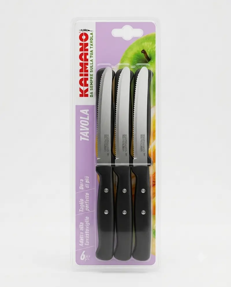 Kaimano Serie Premium Set 6 Coltelli da Tavola – Lama in Acciaio Inox con Affilatura Lunga Durata – Manico in Polipropilene Ultra Resistente – Lavabili in Lavastoviglie – Made by Fiskars