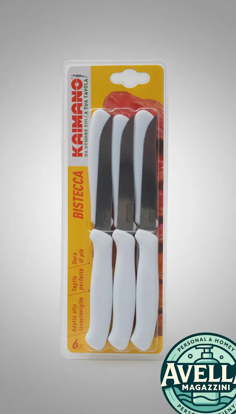 Kaimano Set 6 Coltelli da Bistecca | Lama in Acciaio INOX Speciale | Affilatura Lunga Durata | Manico Ultra Resistente con Paradito | Made in Italy