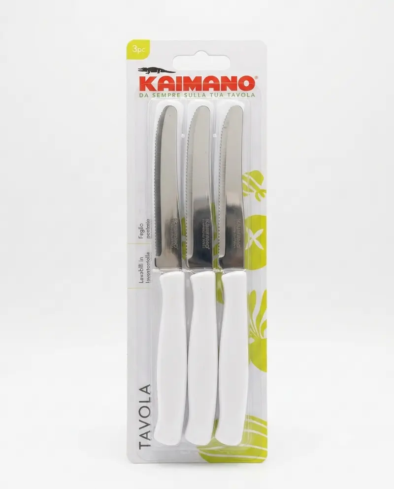 Kaimano Set 6 Coltelli Tavola Serie Dinamik Acciaio Inox – Lame Seghettate e Manico Bianco Ergonomico