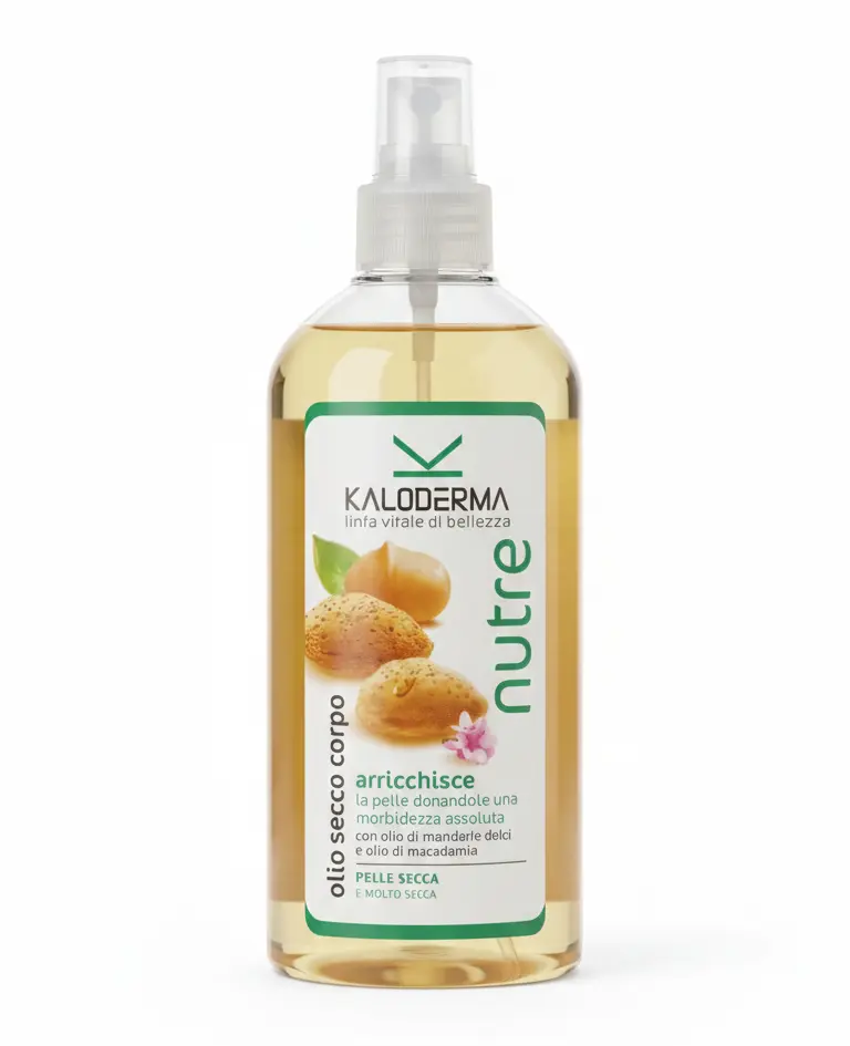 Kaloderma Olio Secco Corpo 200ml Spray | Nutriente e Setificante con Mandorle Dolci e Macadamia | Tocco Asciutto per Pelle Secca e Devitalizzata | Assorbimento Rapido