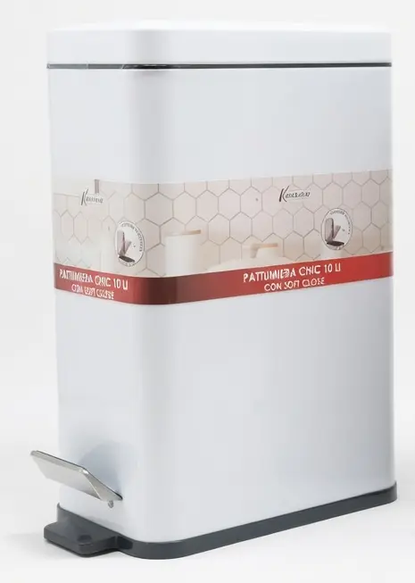 Kasaviva Pattumiera Chic 10 Litri con Soft Close | Cestino in Metallo Design Moderno | Dimensioni 28x17x38 cm | Chiusura Silenziosa e Ammortizzata | Bianco o Tortora