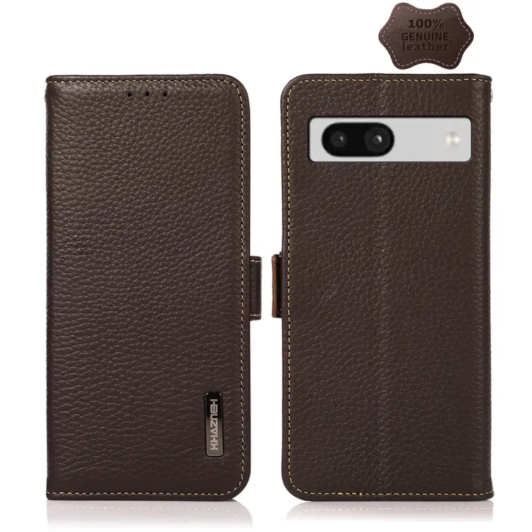KHAZNEH Custodia per telefono RFID in vera pelle Litchi magnetica laterale, For Google Pixel 7A, For Xiaomi Redmi Note 12 4G Global