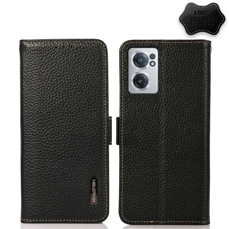 KHAZNEH Custodia per telefono RFID in vera pelle Litchi magnetica laterale, For Nokia G21 / G11 4G, For OnePlus Nord CE 2 5G, For OPPO Realme 9 Pro+