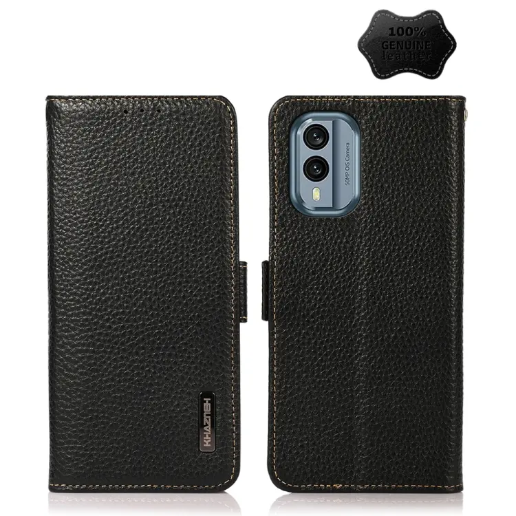 KHAZNEH Custodia per telefono RFID in vera pelle Litchi magnetica laterale, For Nokia X30 5G