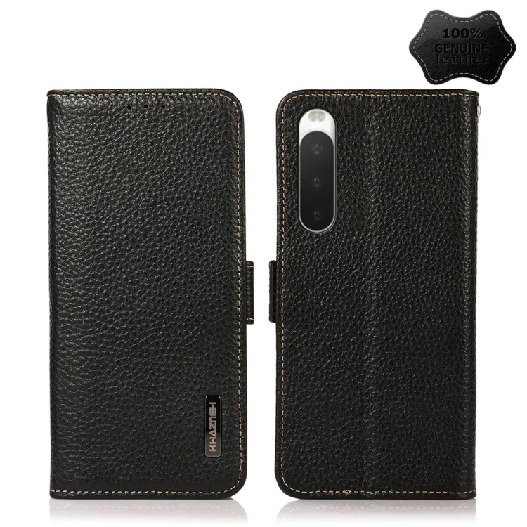 KHAZNEH Custodia per telefono RFID in vera pelle Litchi magnetica laterale, For Sony Xperia 10 IV, For Xiaomi Redmi Note 11E / Redmi 10 5G